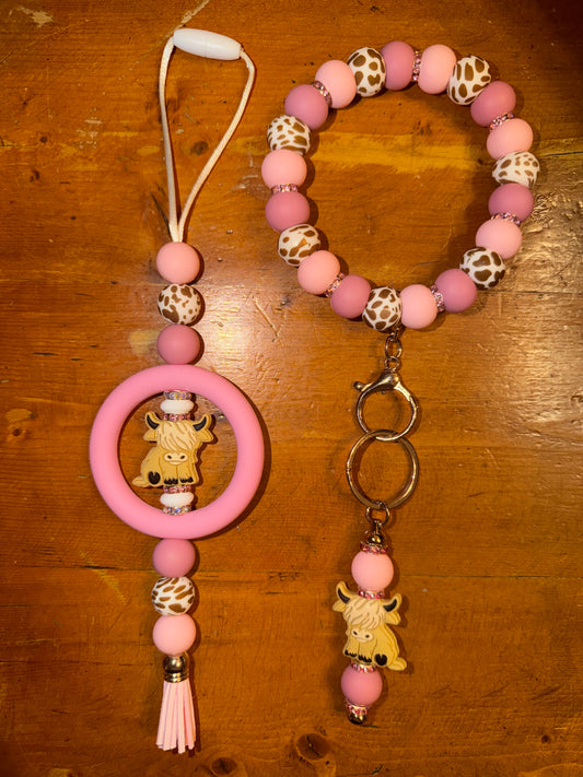 Pink Cow Beaded Set